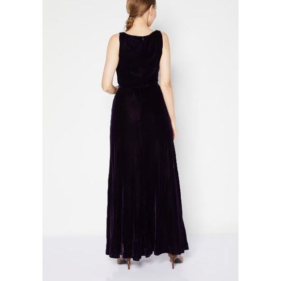 Lauren Ralph Lauren Velvet Maxi Dress 2 Dark Purple Belted V Neck Sleeveless NWT - Picture 2 of 12